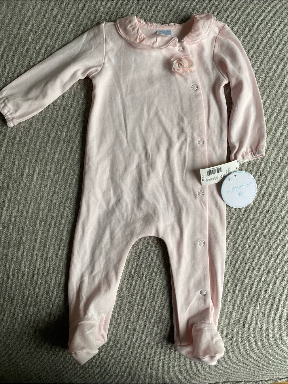 Edgehill Collection Light Pink Footed One-Piece with Flower Detail